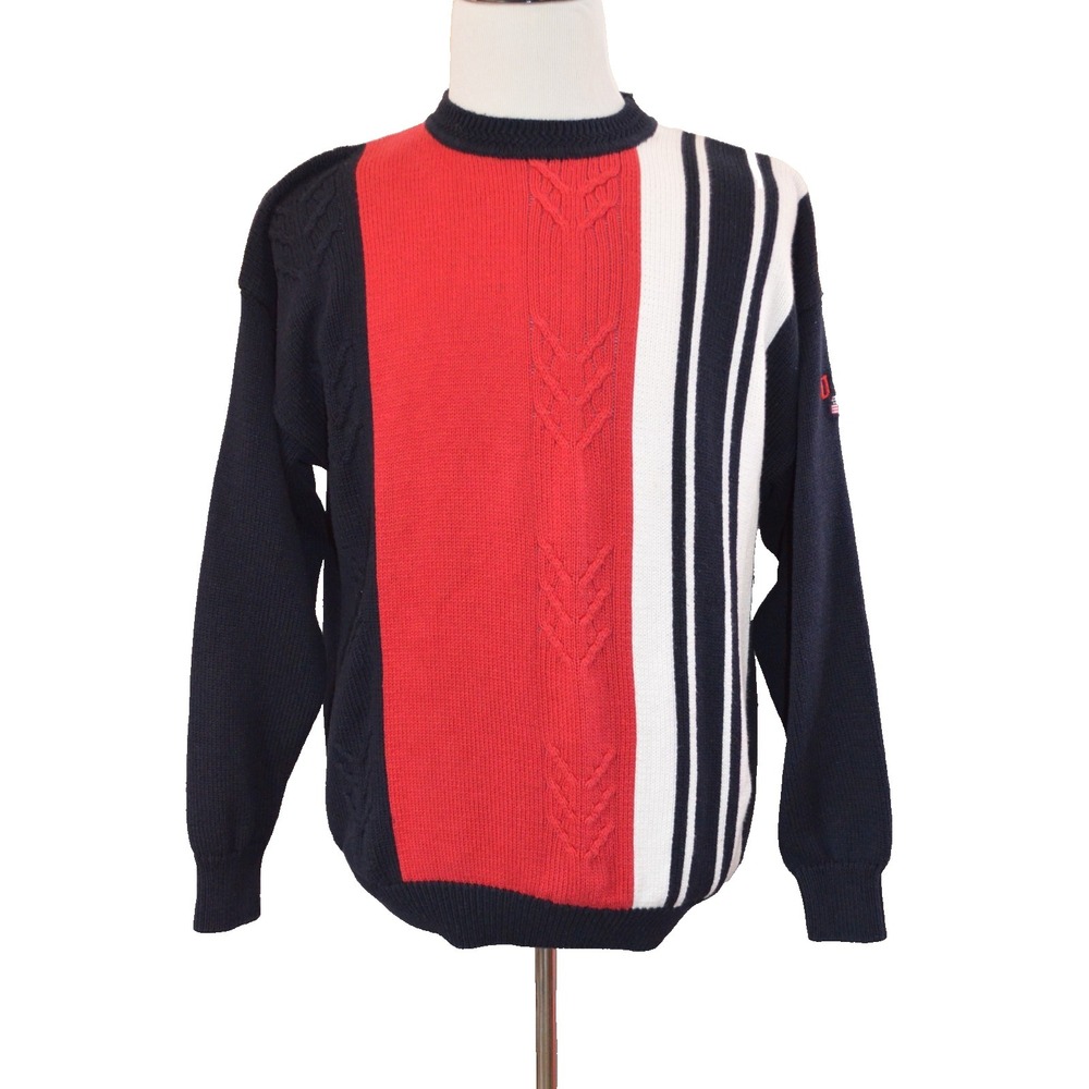 Vintage Woods & Gray USA Flag Colorblock Knit Sweater Mens XL Red White Blue